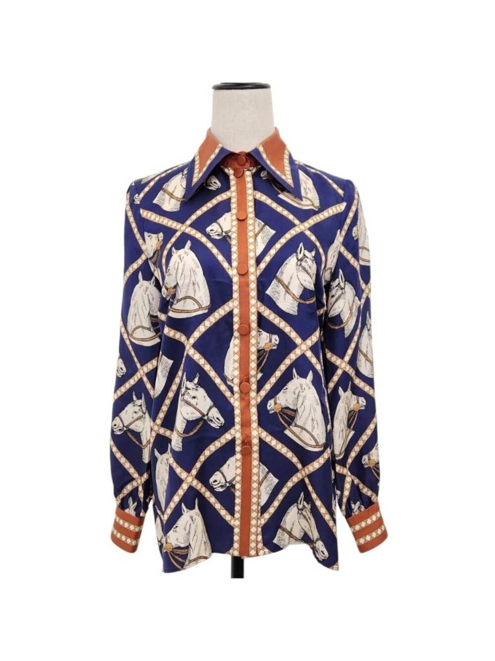 Gucci Horse Print Shirt Navy Brown 36